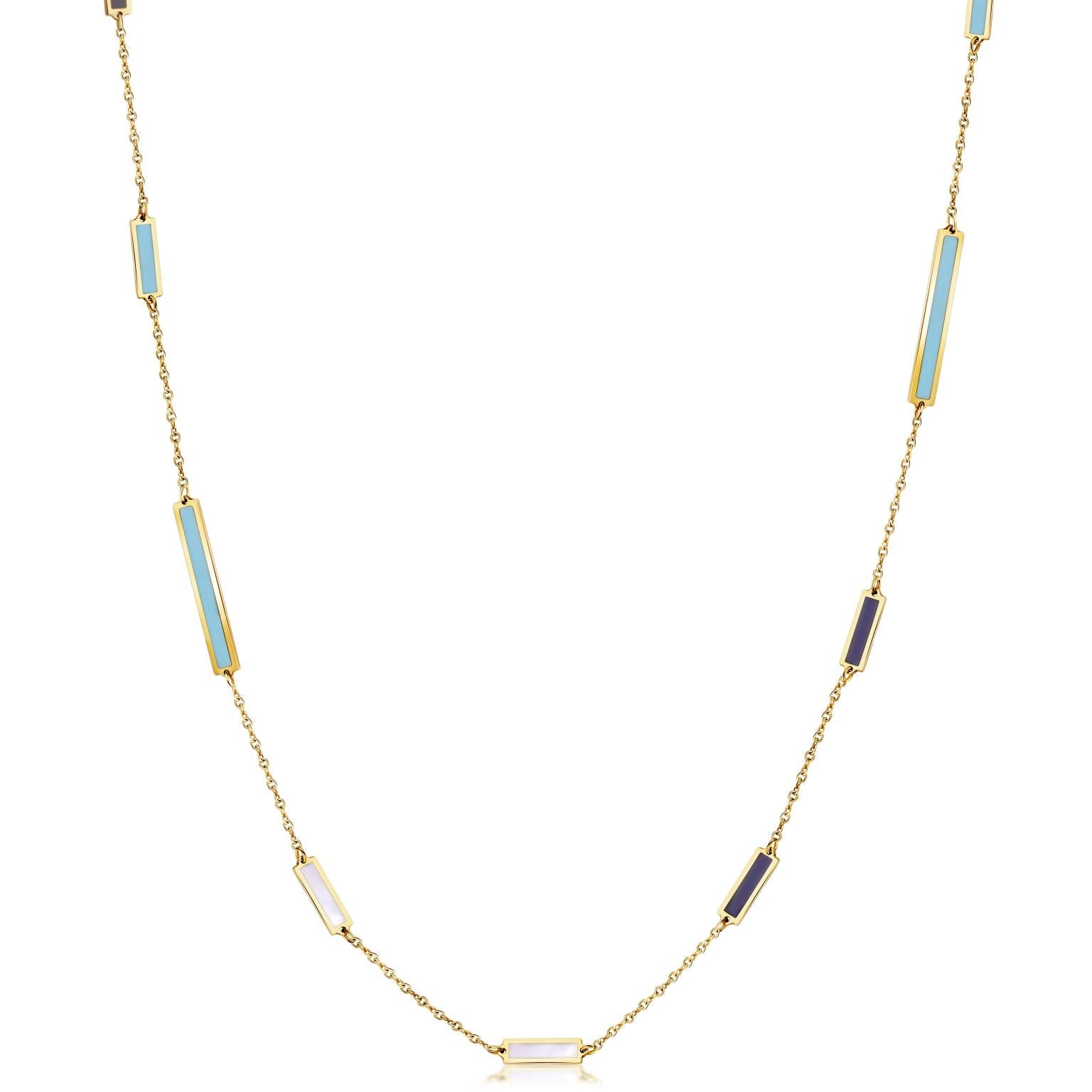 Birmingham Jewelry - 14K Yellow Gold Mix Bar Station Long Necklace (Multi Color 1) - Birmingham Jewelry