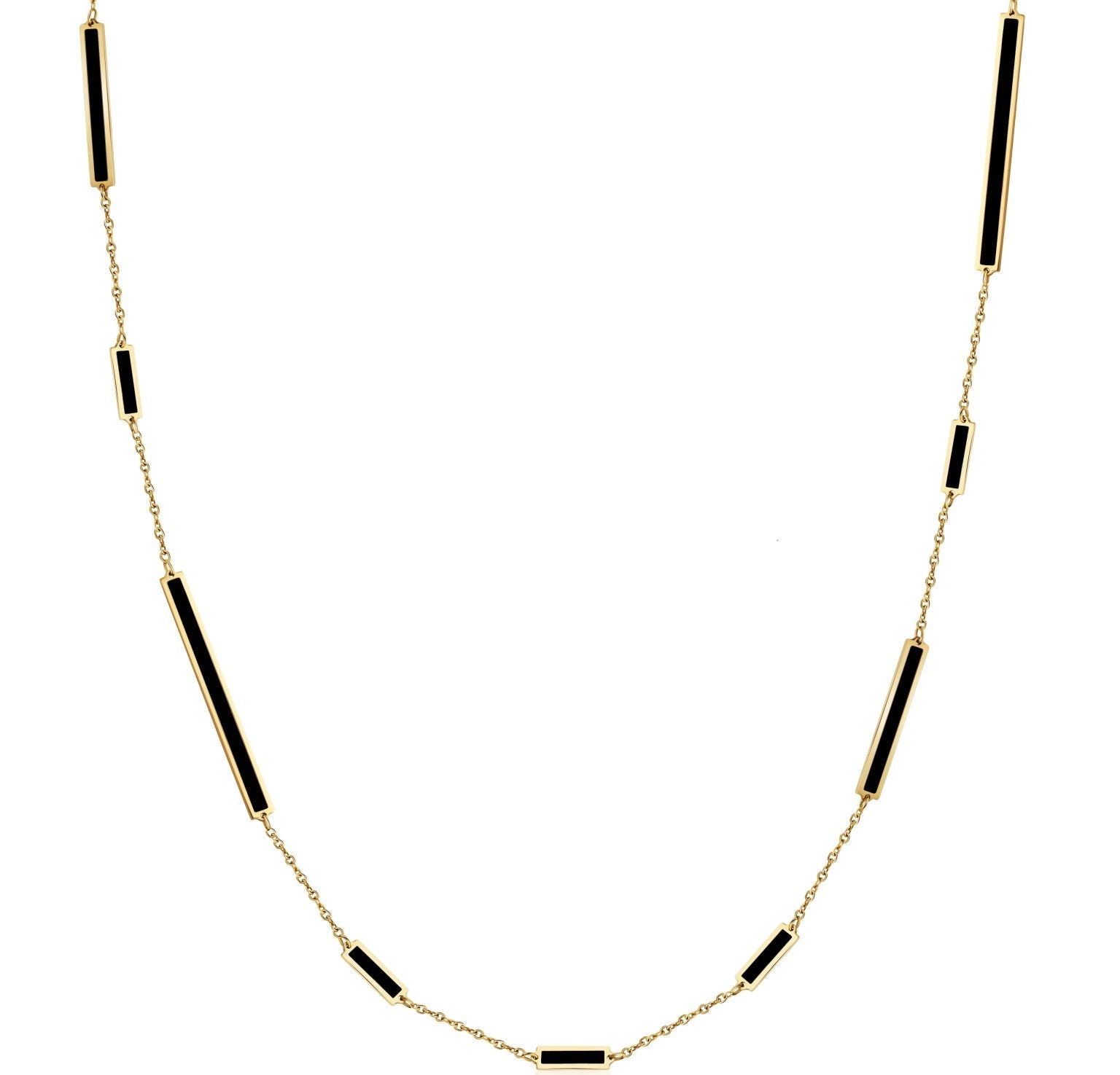 Birmingham Jewelry - 14K Yellow Gold Mix Bar Station Long Necklace (Onyx) - Birmingham Jewelry