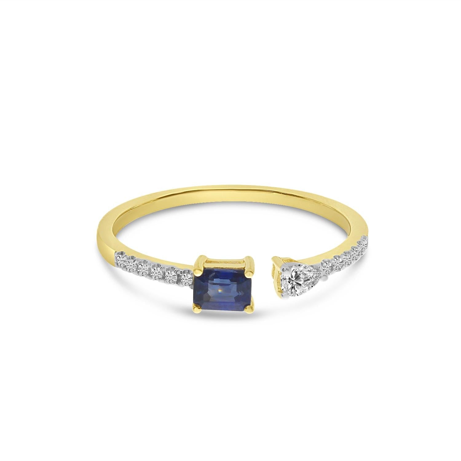 Birmingham Jewelry - 14K Yellow Gold Octagon Sapphire and Pear Diamond Duo Ring - Birmingham Jewelry