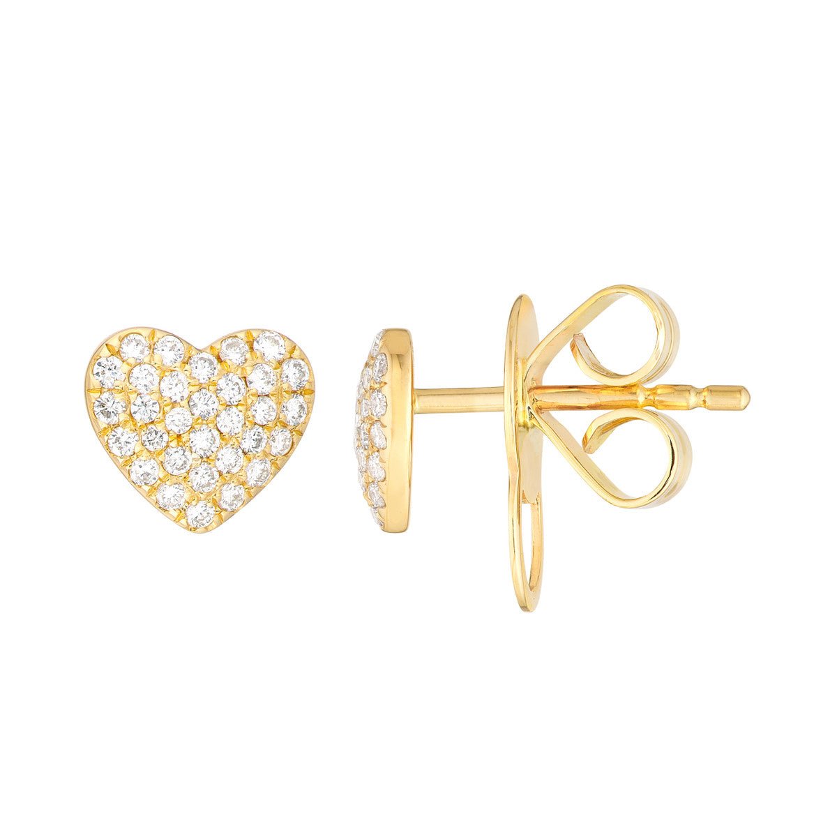 14K Yellow Gold Pave Diamond Heart Stud Earrings (1/5tcw) Birmingham Jewelry Earrings Birmingham Jewelry