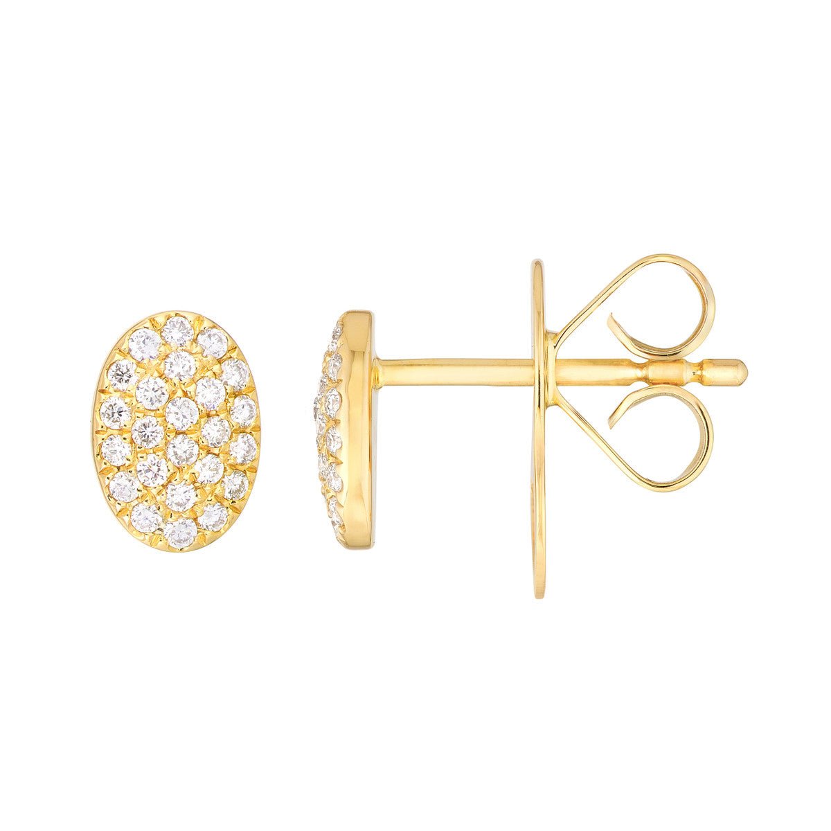 14K Yellow Gold Pave Diamond Oval Stud Earrings (1/6tcw) Birmingham Jewelry Earrings Birmingham Jewelry