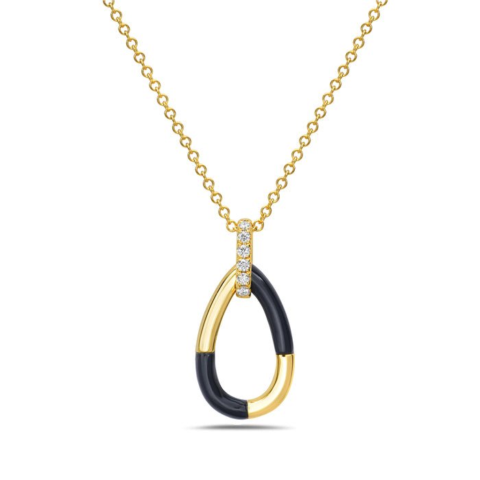 Birmingham Jewelry - 14K Yellow Gold Pear shape Diamond And Onyx Necklace - Birmingham Jewelry