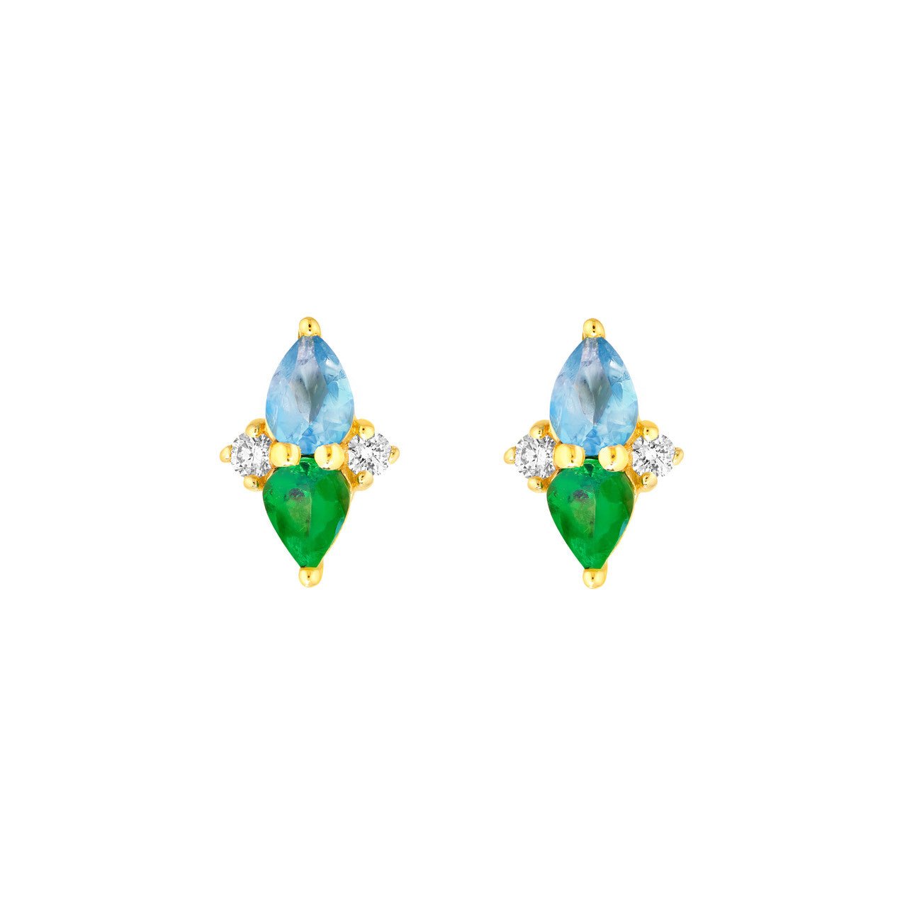 Birmingham Jewelry - 14K Yellow Gold Pear Shape Tsavorite Aquamarine & Diamond Earrings - Birmingham Jewelry