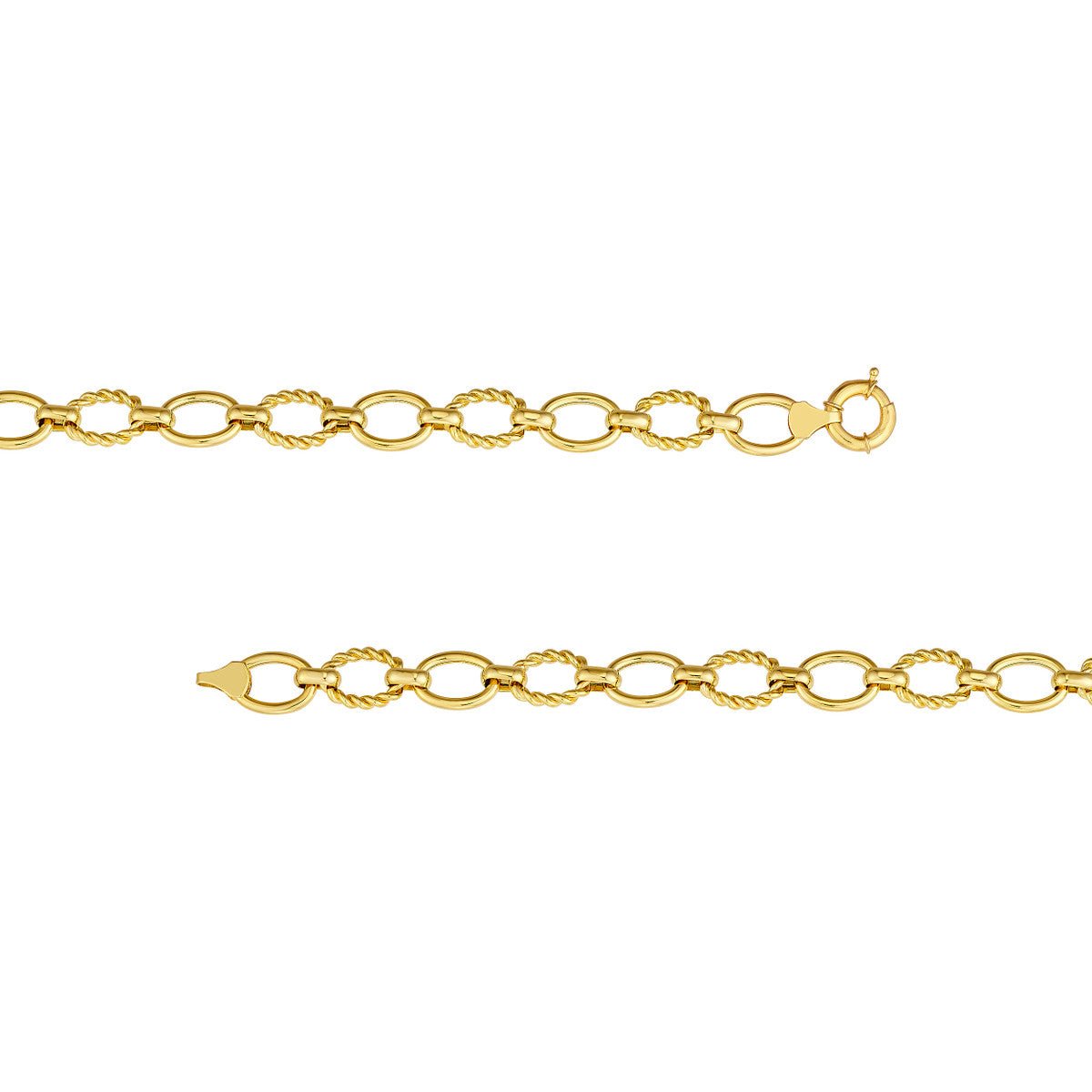 Birmingham Jewelry - 14K Yellow Gold Polished And Textured Oval Link Bracelet - Birmingham Jewelry