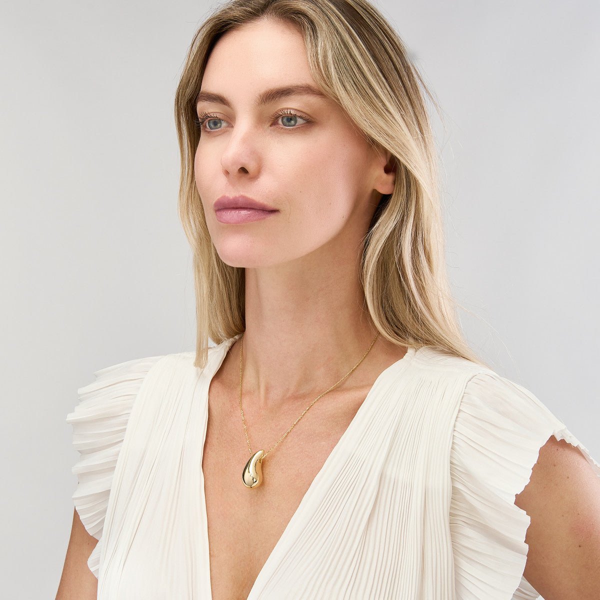 Birmingham Jewelry - 14K Yellow Gold Puff Art Teardrop Dome Necklace - Birmingham Jewelry