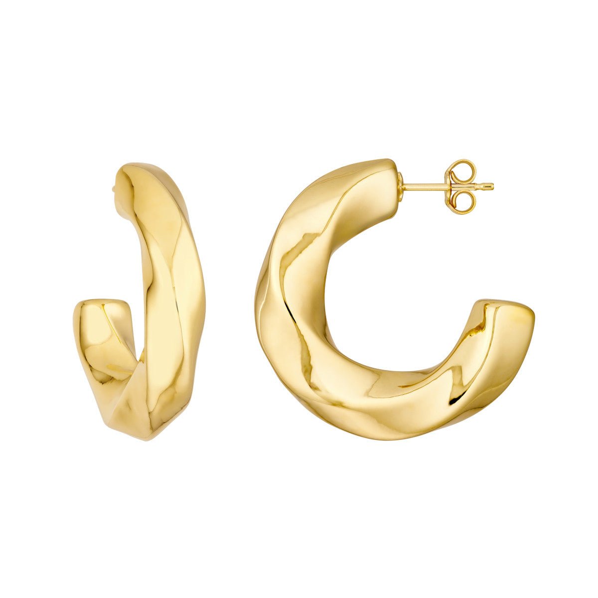 Birmingham Jewelry - 14K Yellow Gold Puff Geometric Dome Open Hoop Earrings - Birmingham Jewelry