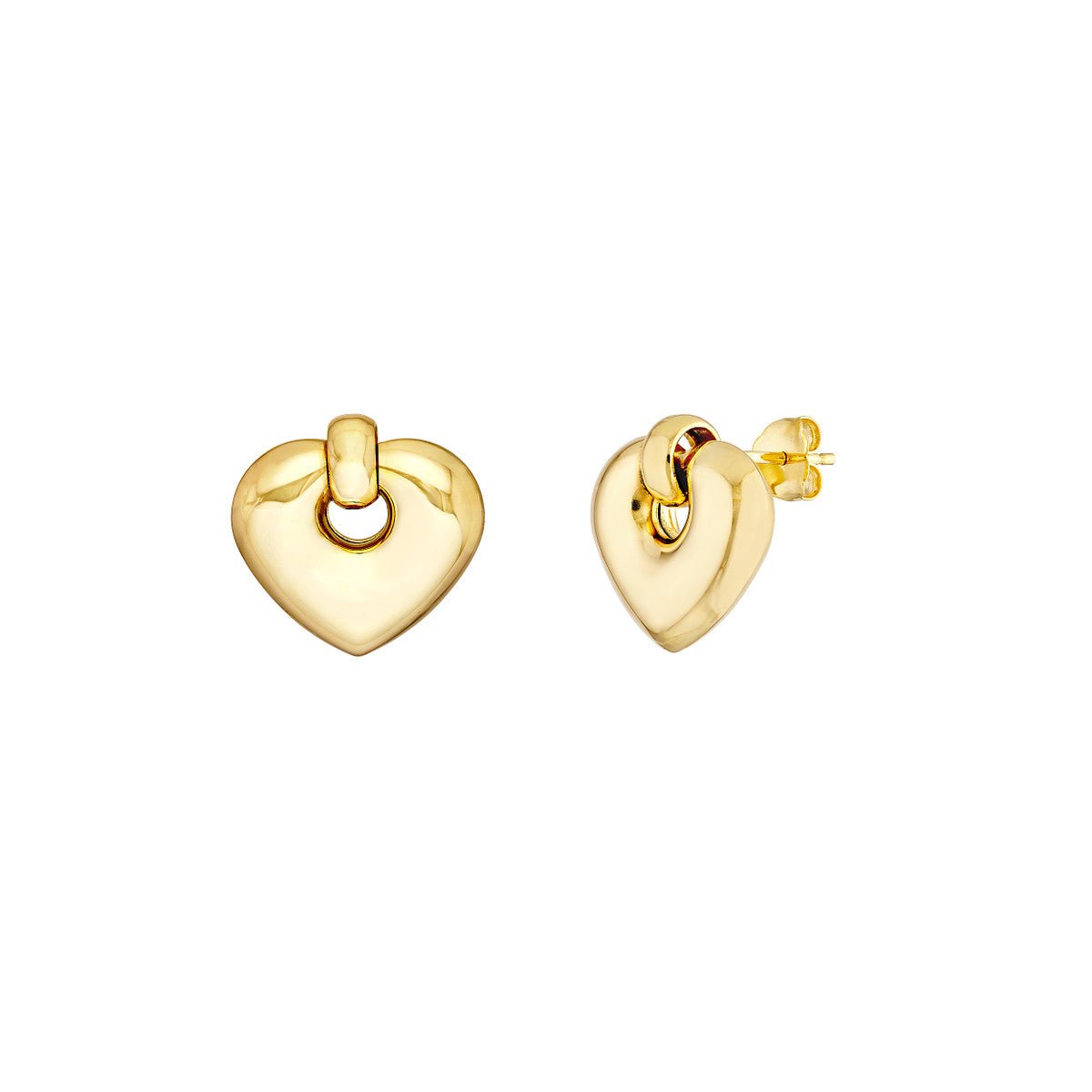 Birmingham Jewelry - 14K Yellow Gold Puff Heart Door Knocker Dangle Earrings - Birmingham Jewelry