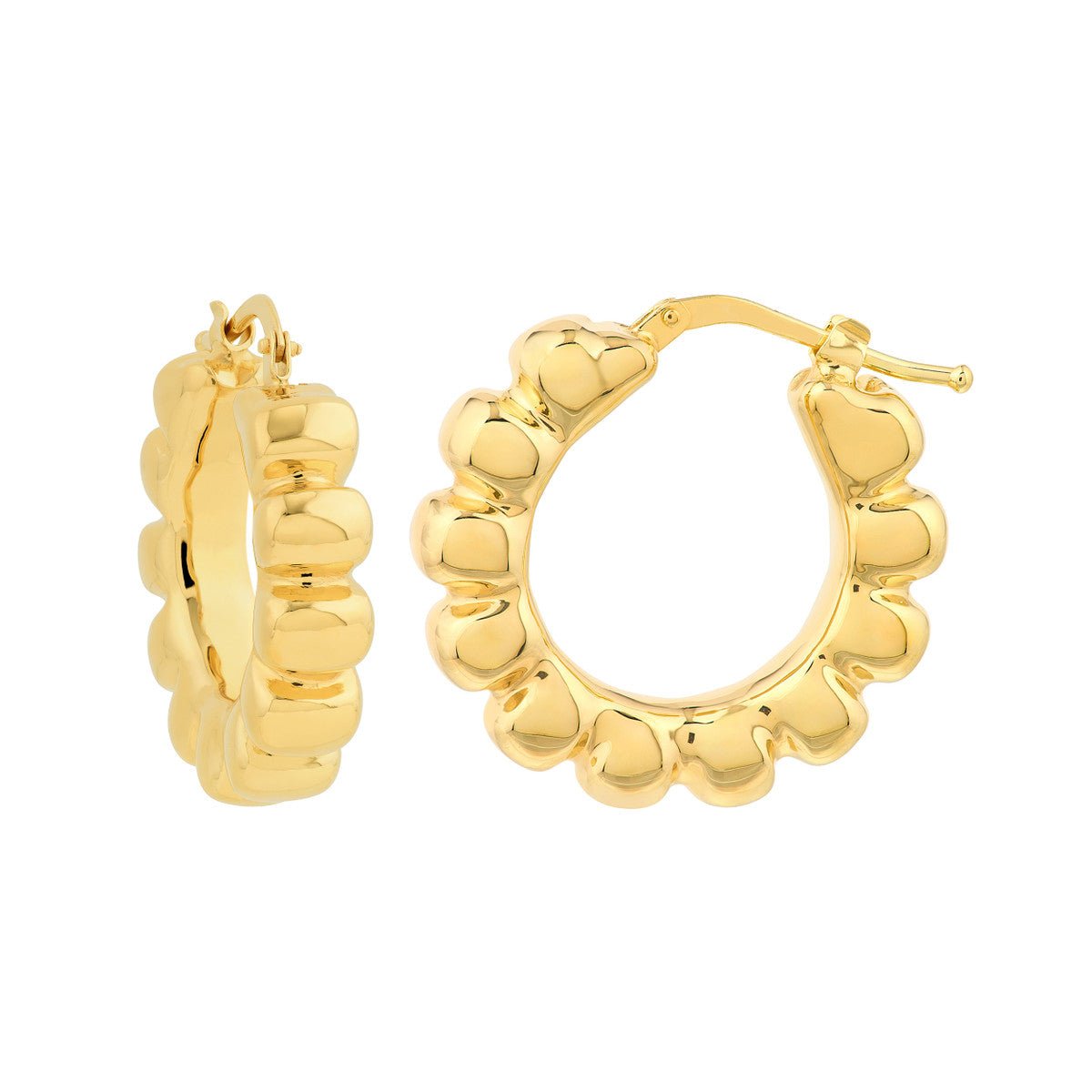 Birmingham Jewelry - 14K Yellow Gold Puff Scalloped Hoop Earrings - Birmingham Jewelry