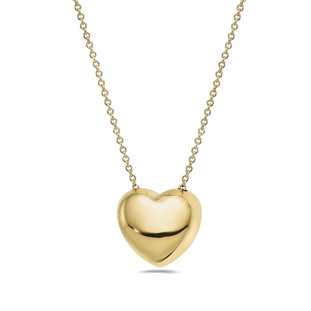 Birmingham Jewelry - 14K Yellow Gold Puffed Heart Pendant Necklace (Gold) - Birmingham Jewelry