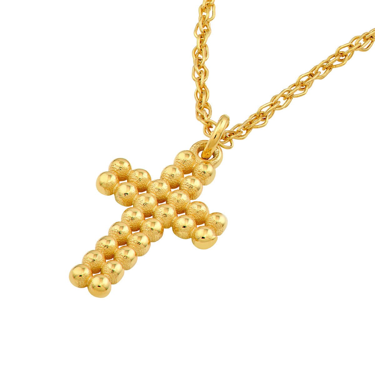 Birmingham Jewelry - 14K Yellow Gold Puffy Beaded Cross Necklace - Birmingham Jewelry