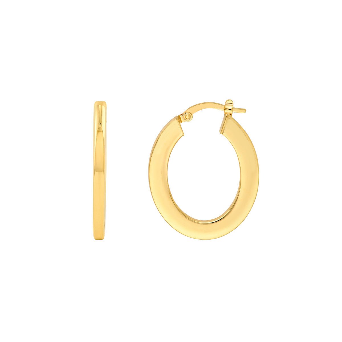 Birmingham Jewelry - 14K Yellow Gold Rectangular Tube Oval Shape Hoop Earrings - Birmingham Jewelry