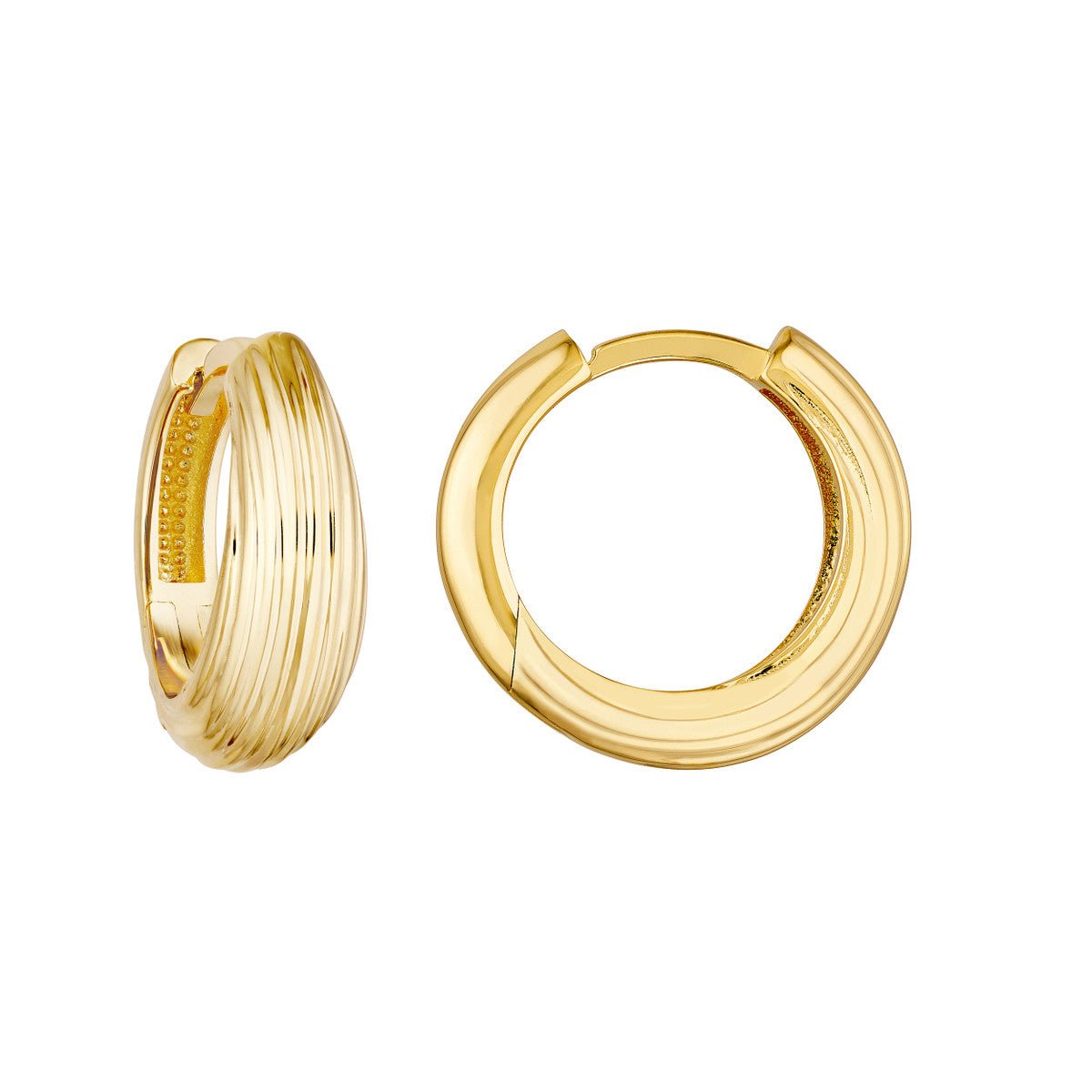 Birmingham Jewelry - 14K Yellow Gold Ridged Fluted Polished Round Hoop Earrings - Birmingham Jewelry