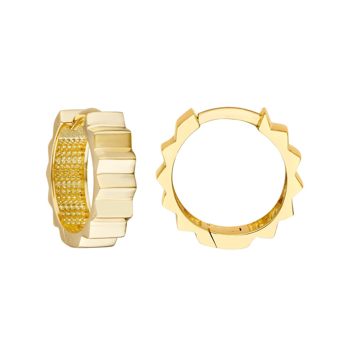 Birmingham Jewelry - 14K Yellow Gold Ridged Polished Round Hoop Earrings - Birmingham Jewelry