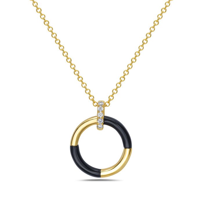 Birmingham Jewelry - 14K Yellow Gold Round shape Diamond And Onyx Necklace - Birmingham Jewelry