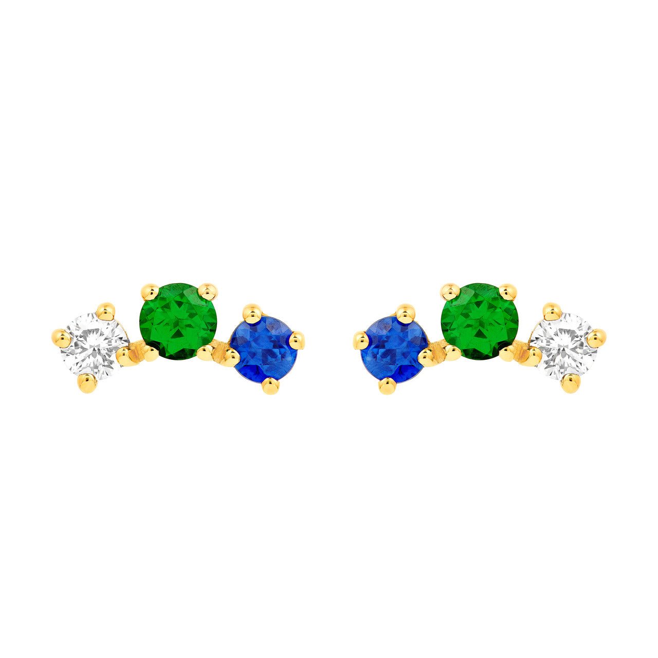 Birmingham Jewelry - 14K Yellow Gold Round Tsavorite Diamond & Sapphire Curve Earrings - Birmingham Jewelry