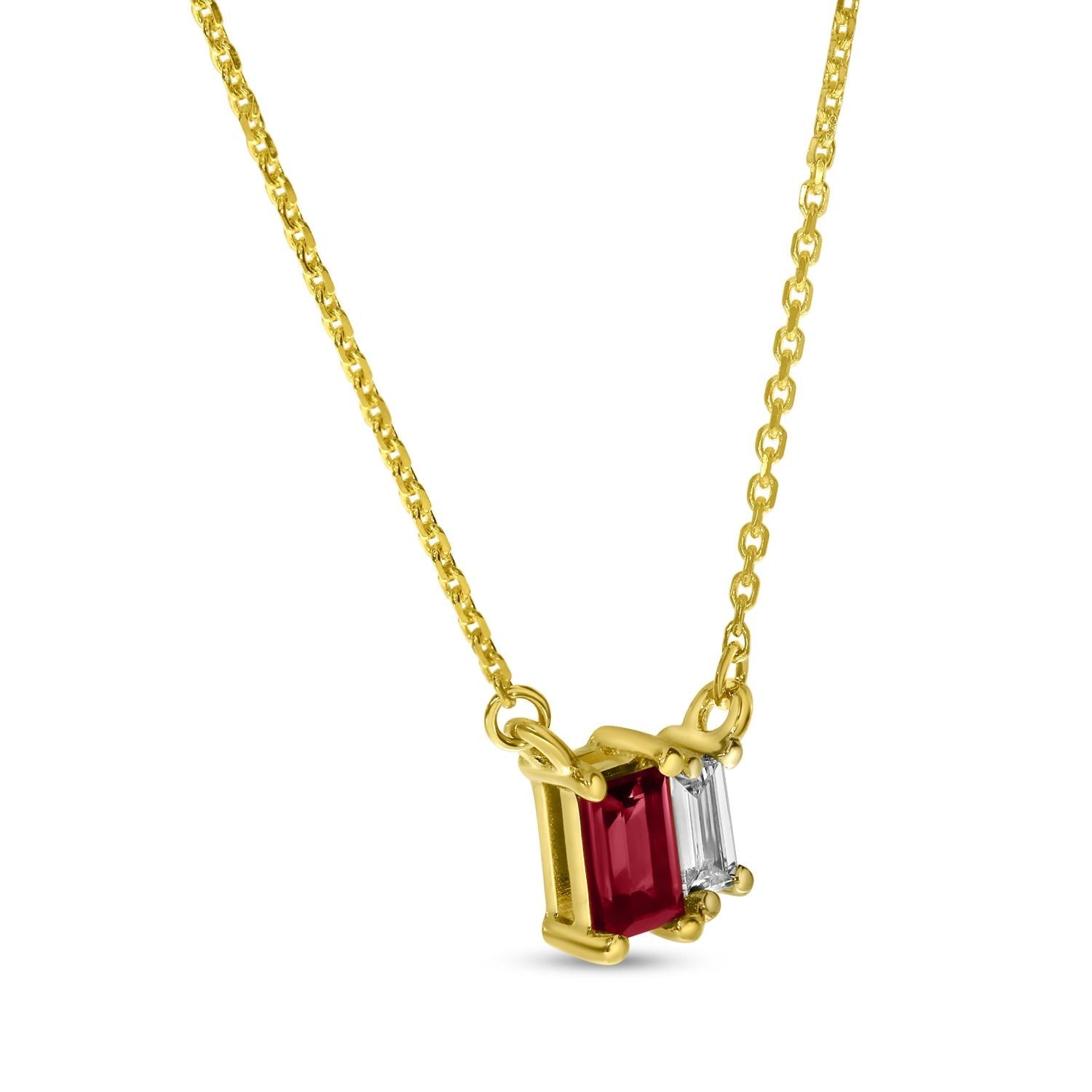 Birmingham Jewelry - 14K Yellow Gold Ruby and Diamond Baguette Duo Necklace - Birmingham Jewelry