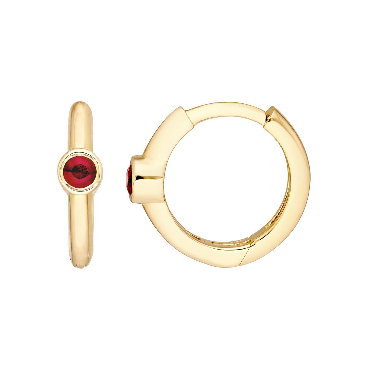 Birmingham Jewelry - 14K Yellow Gold Ruby Bezel Mini Hoops - Birmingham Jewelry