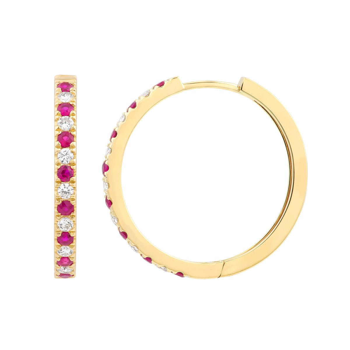 Birmingham Jewelry - 14K Yellow Gold Ruby & Diamond Hoop Earrings (3/8tcw) - Birmingham Jewelry