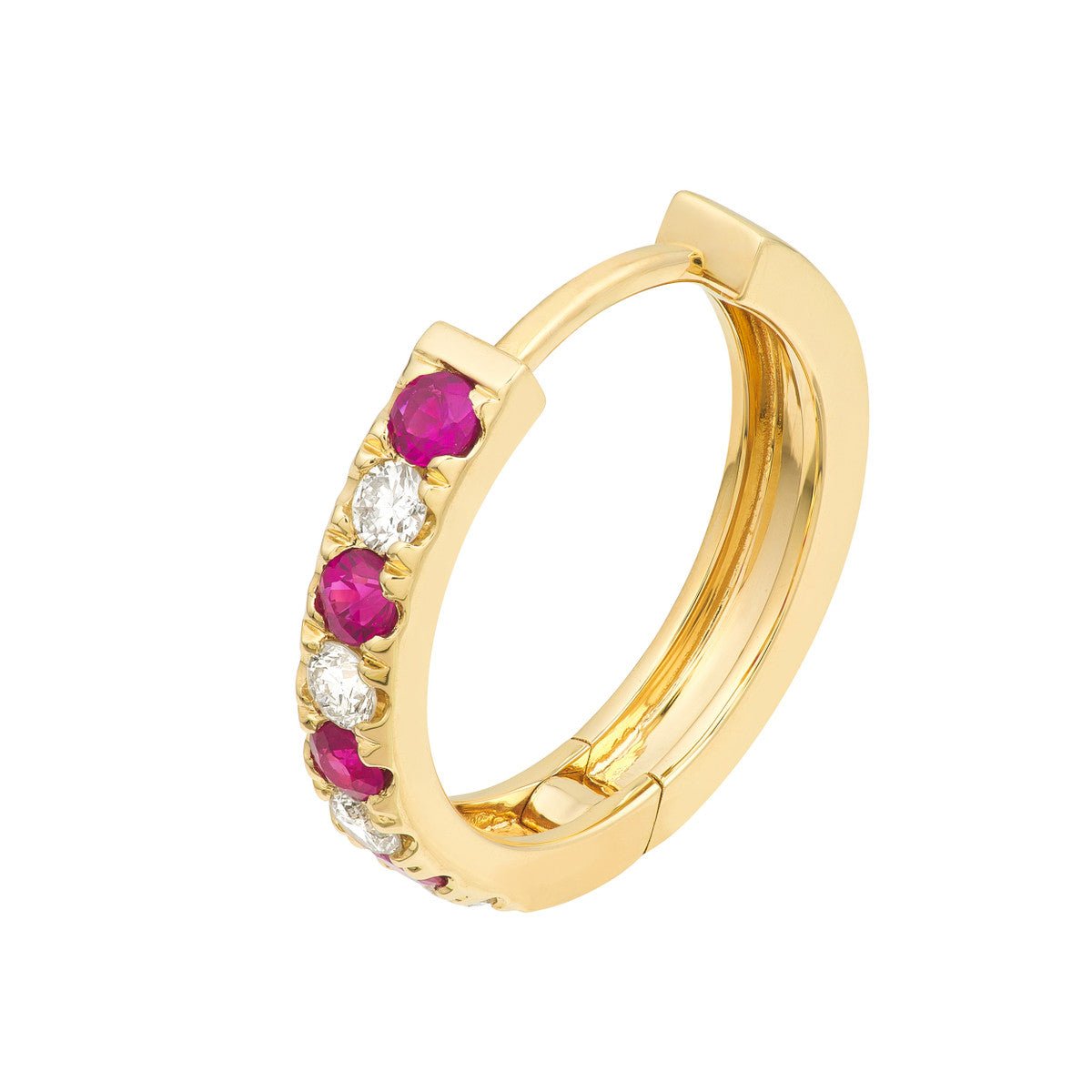 Birmingham Jewelry - 14K Yellow Gold Ruby & Diamond Huggies (1/4tcw) - Birmingham Jewelry