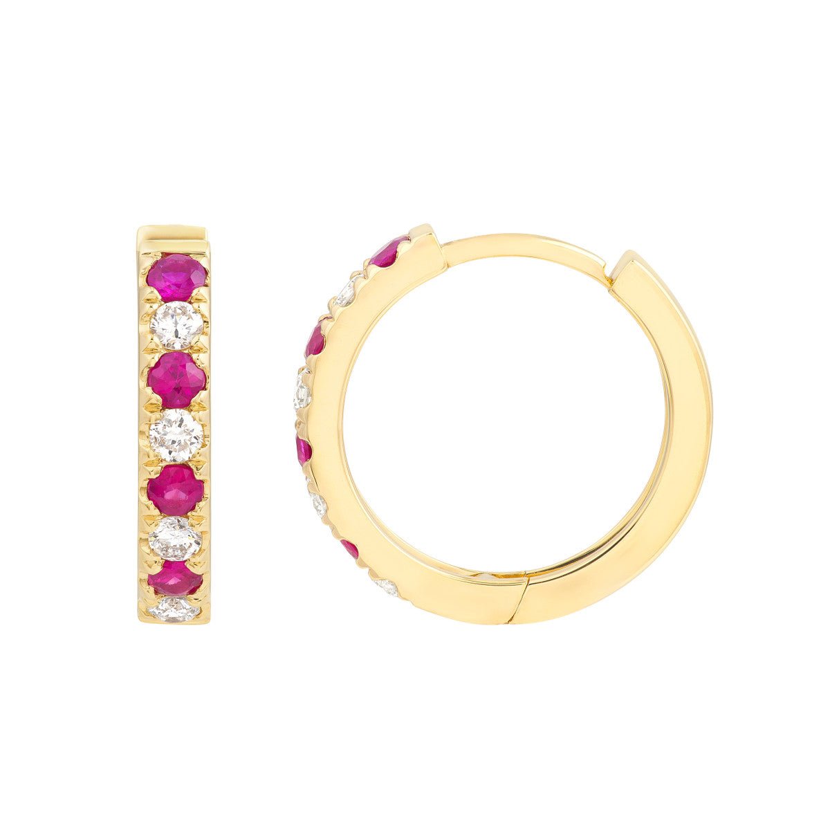 Birmingham Jewelry - 14K Yellow Gold Ruby & Diamond Huggies (1/4tcw) - Birmingham Jewelry