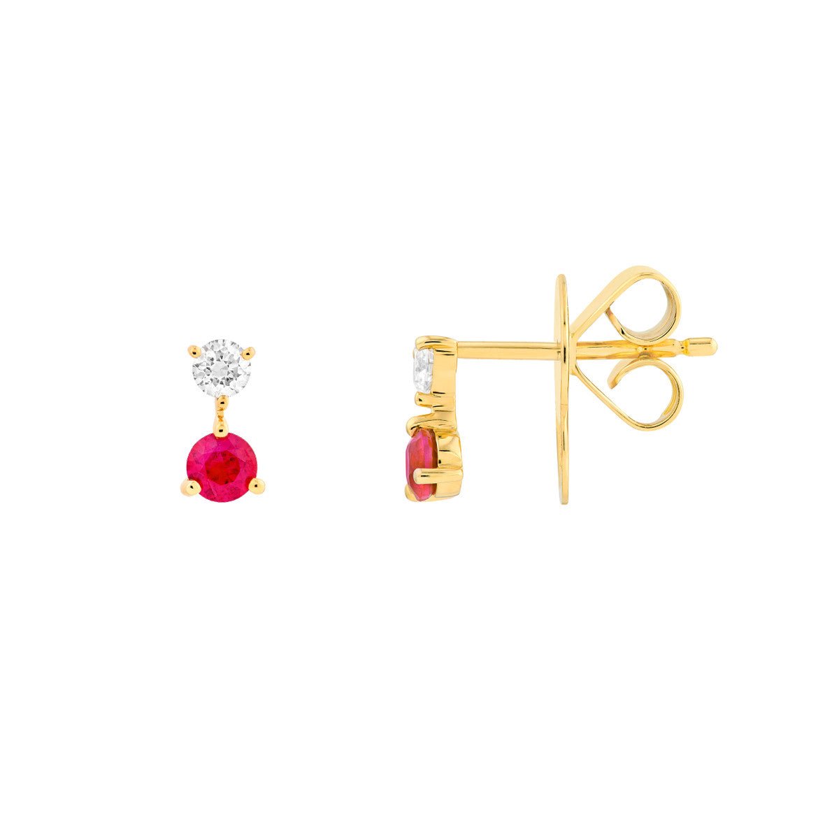 Birmingham Jewelry - 14K Yellow Gold Ruby & Diamond Stud Earrings (1/8tcw) - Birmingham Jewelry