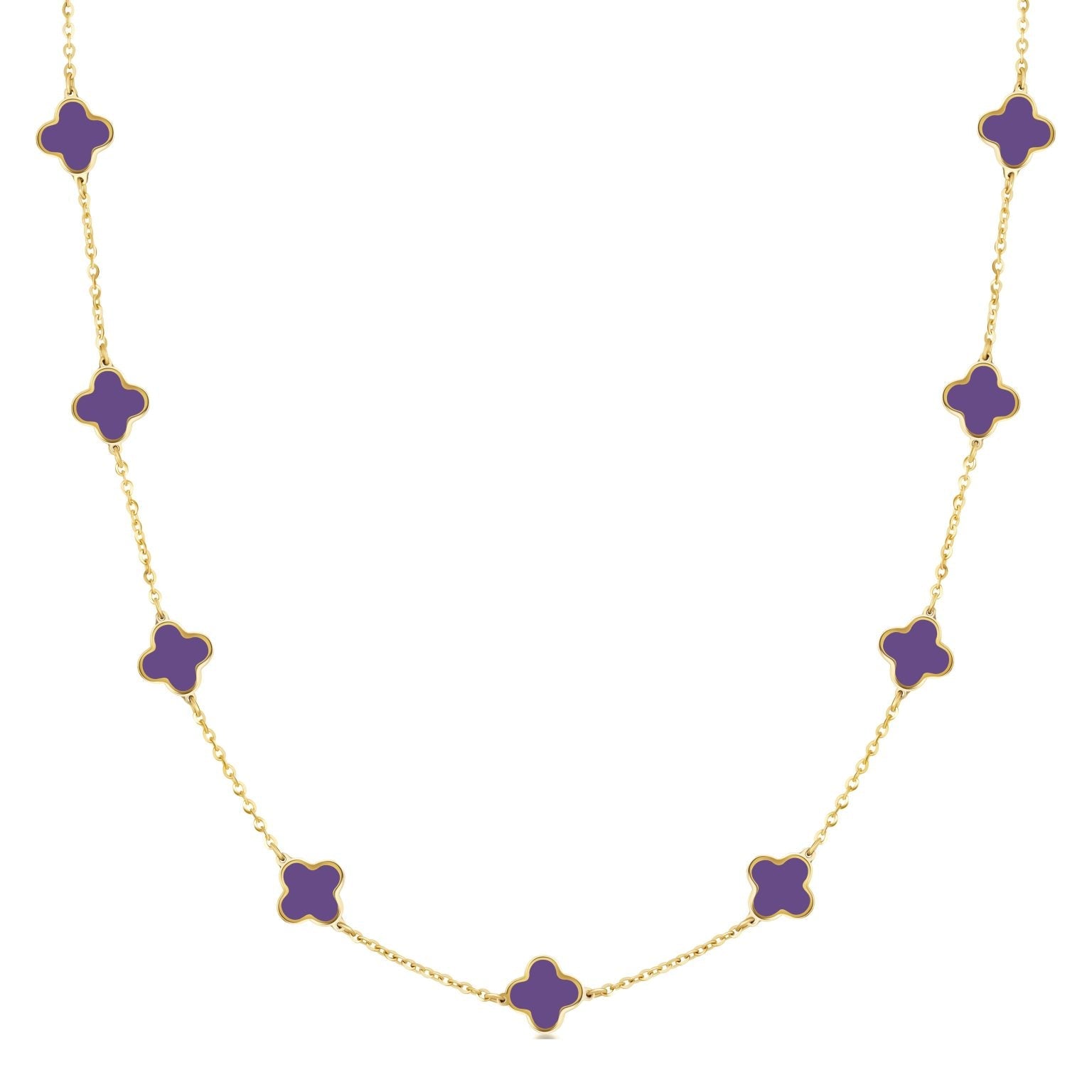 Birmingham Jewelry - 14K Yellow Gold Small Clover Station Necklace (Amethyst) - Birmingham Jewelry