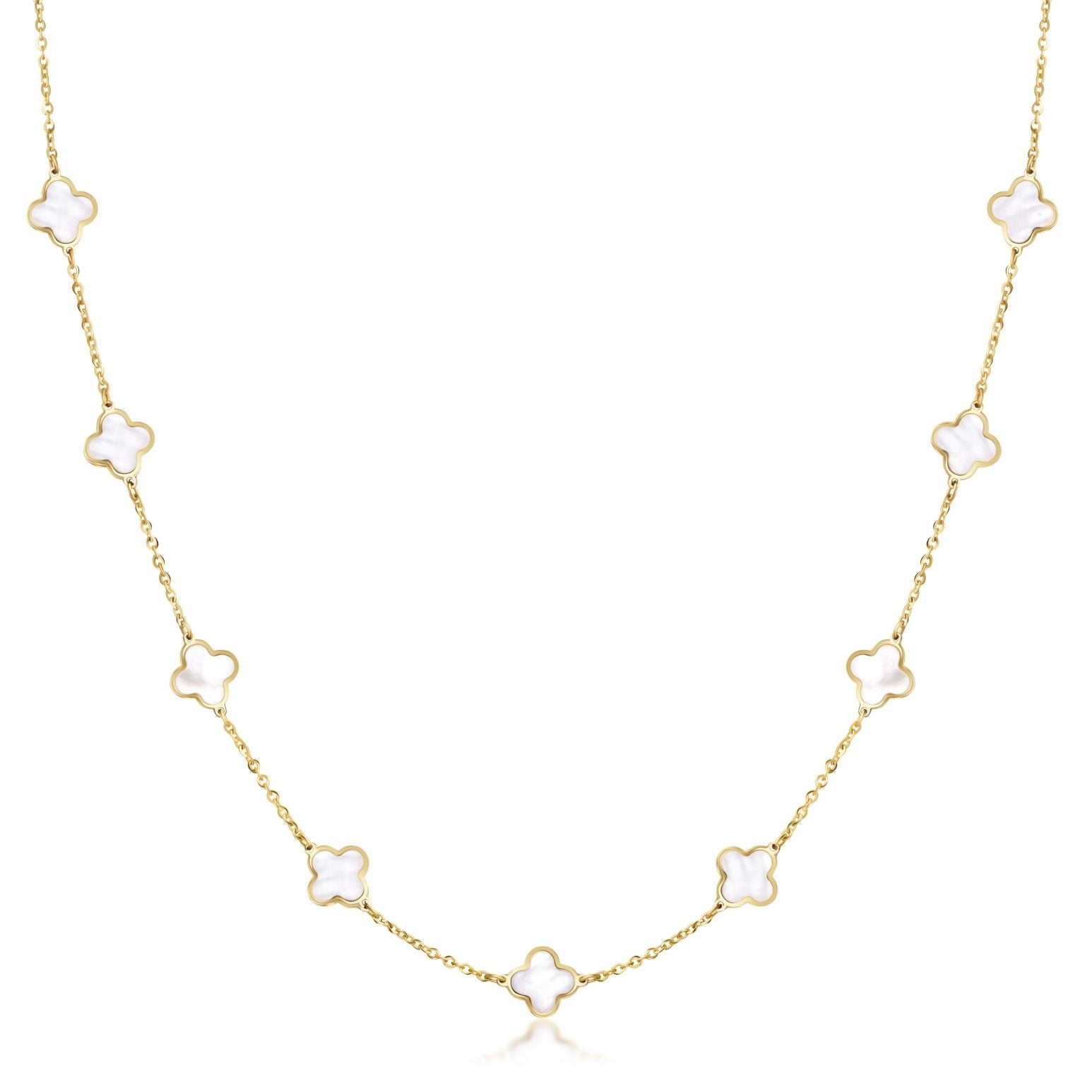 Birmingham Jewelry - 14K Yellow Gold Small Clover Station Necklace (MOP) - Birmingham Jewelry