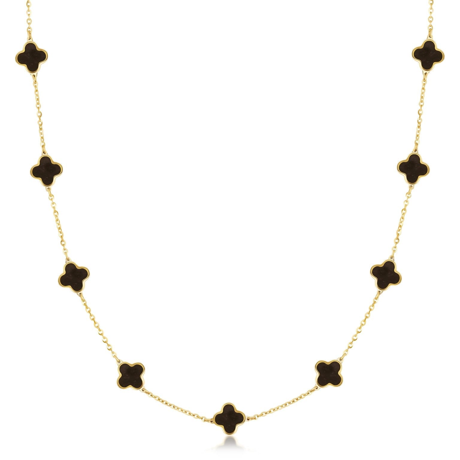 Birmingham Jewelry - 14K Yellow Gold Small Clover Station Necklace (Onyx) - Birmingham Jewelry