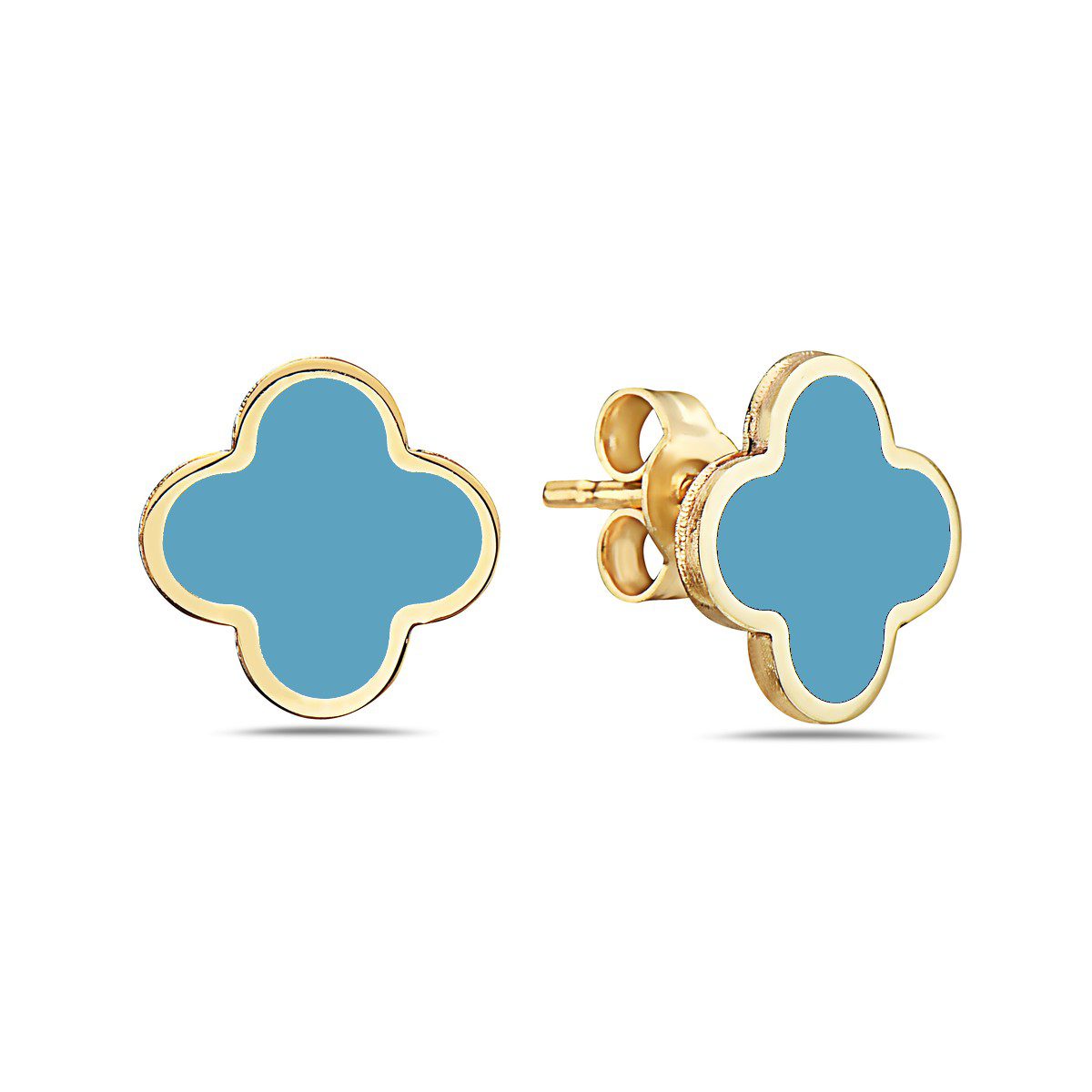 Birmingham Jewelry - 14K Yellow Gold Small Clover Stud Earrings (Turquoise) - Birmingham Jewelry