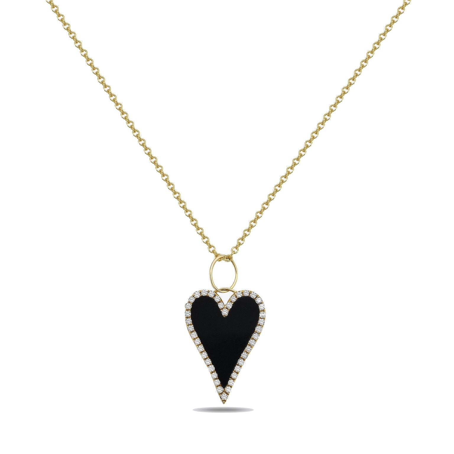 Birmingham Jewelry - 14K Yellow Gold Small Heart Diamond Halo Pendant Necklace (Onyx) - Birmingham Jewelry