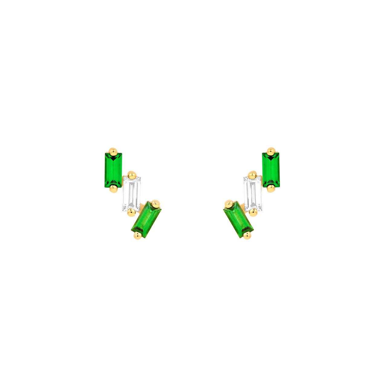 Birmingham Jewelry - 14K Yellow Gold Square Baguette Tsavorite & Diamond Stud Earrings - Birmingham Jewelry