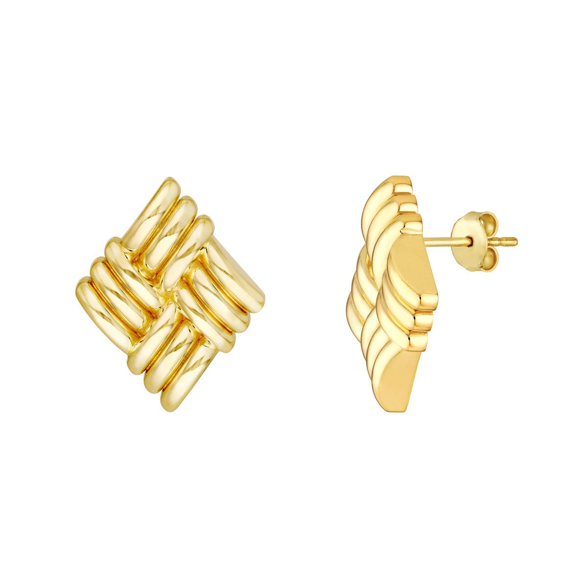 Birmingham Jewelry - 14K Yellow Gold Square Lattice Pattern Stud Earrings - Birmingham Jewelry