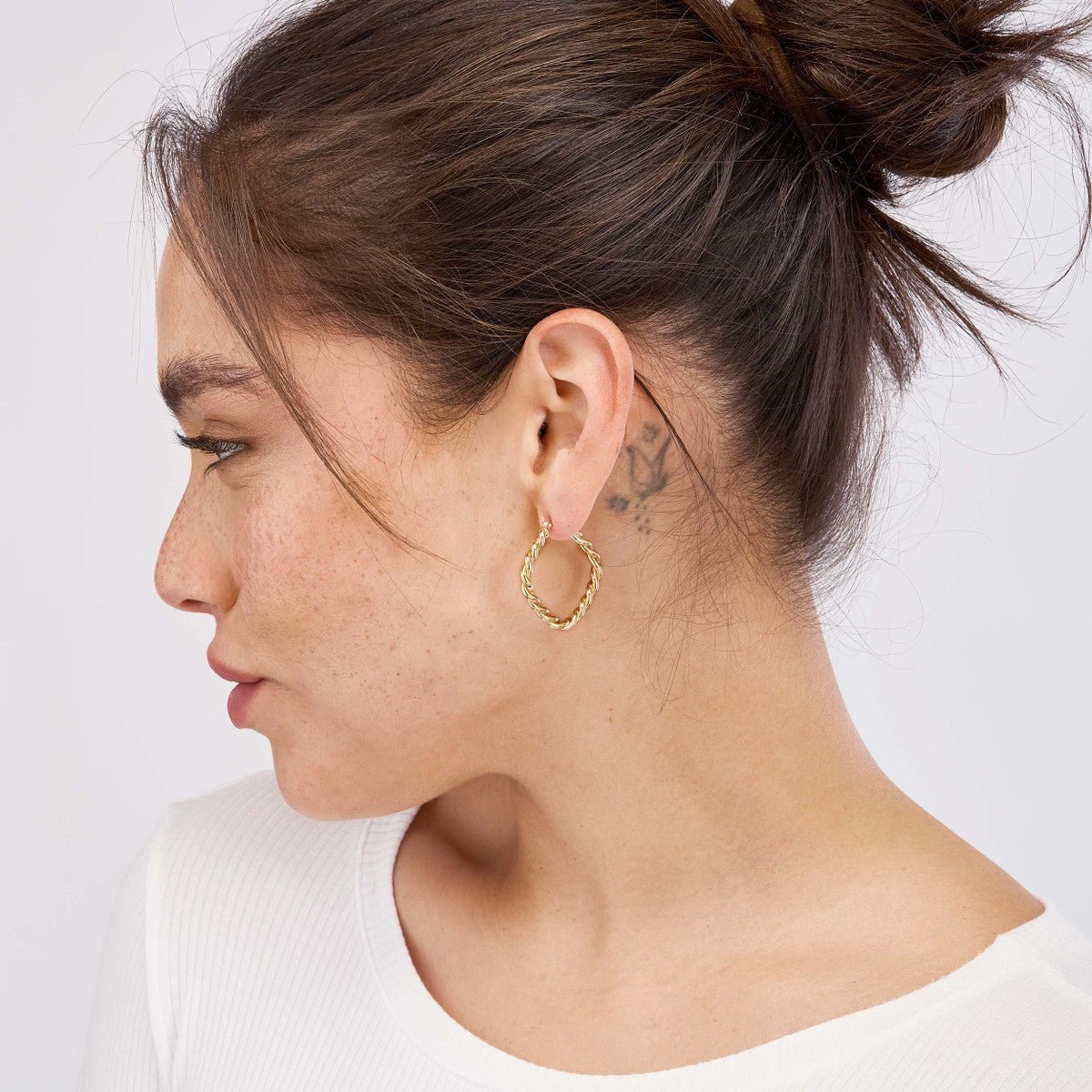 Birmingham Jewelry - 14K Yellow Gold Square Twist Rope Hoop Earrings - Birmingham Jewelry