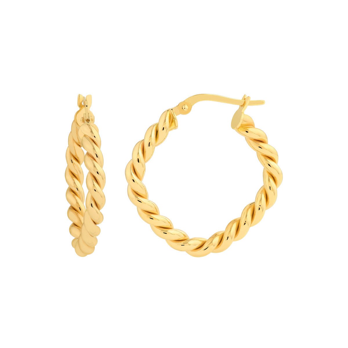 Birmingham Jewelry - 14K Yellow Gold Square Twist Rope Hoop Earrings - Birmingham Jewelry