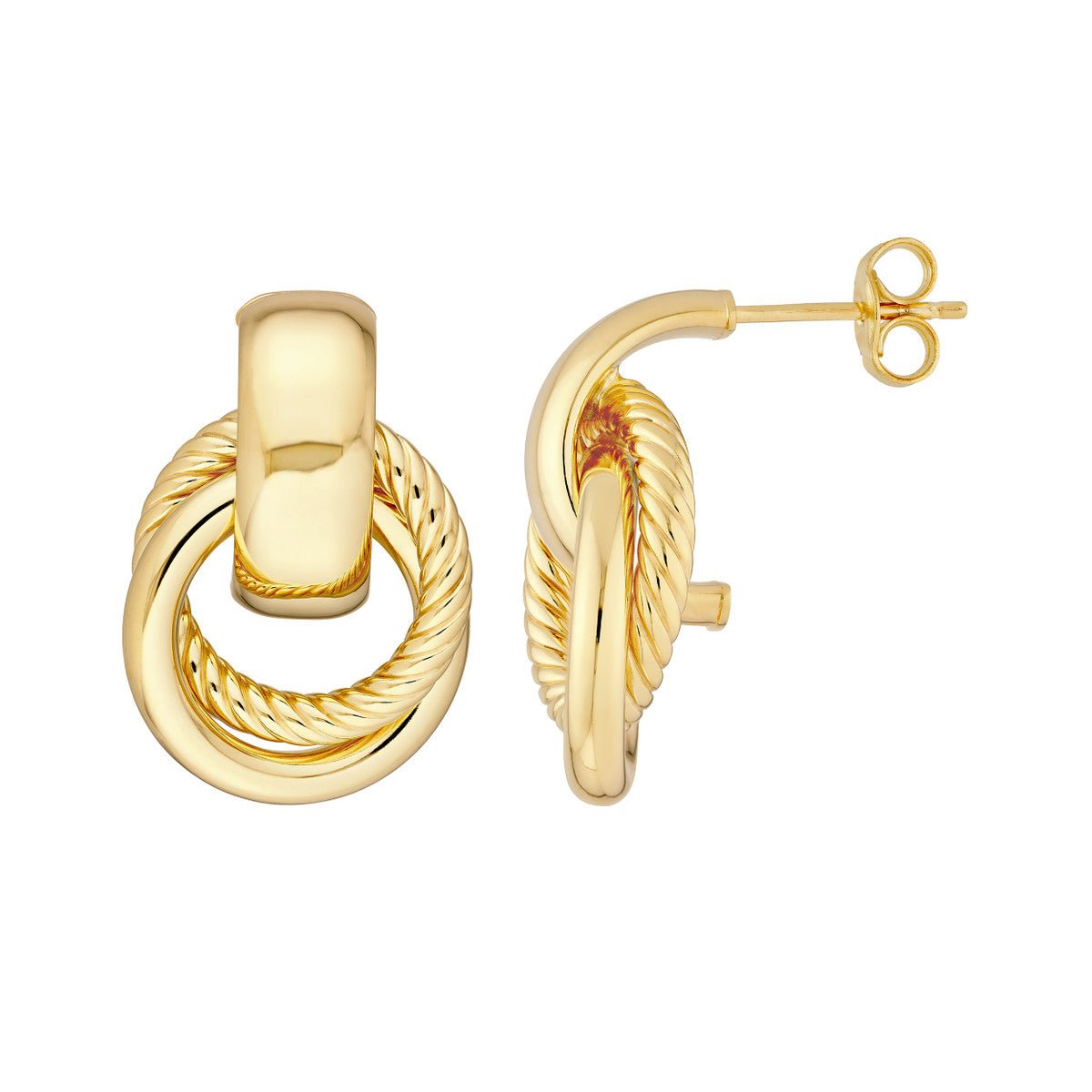 Birmingham Jewelry - 14K Yellow Gold Texture Door Knocker Hoop Earrings - Birmingham Jewelry