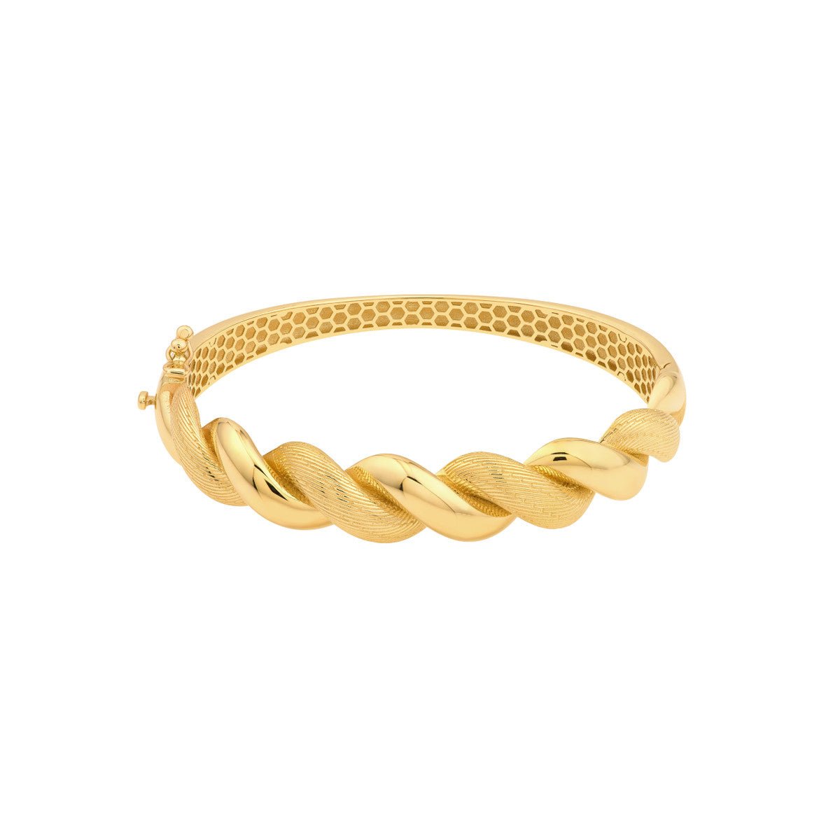 Birmingham Jewelry - 14K Yellow Gold Textured and Polished Twist Bangle Bracelet - Birmingham Jewelry