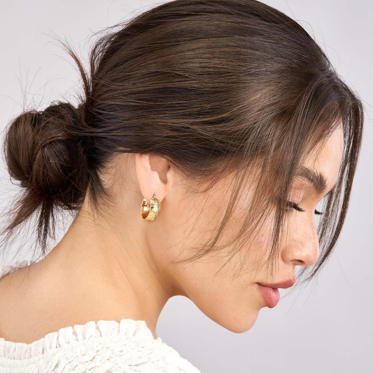 Birmingham Jewelry - 14K Yellow Gold Wide Textured Round Hoop Earrings - Birmingham Jewelry