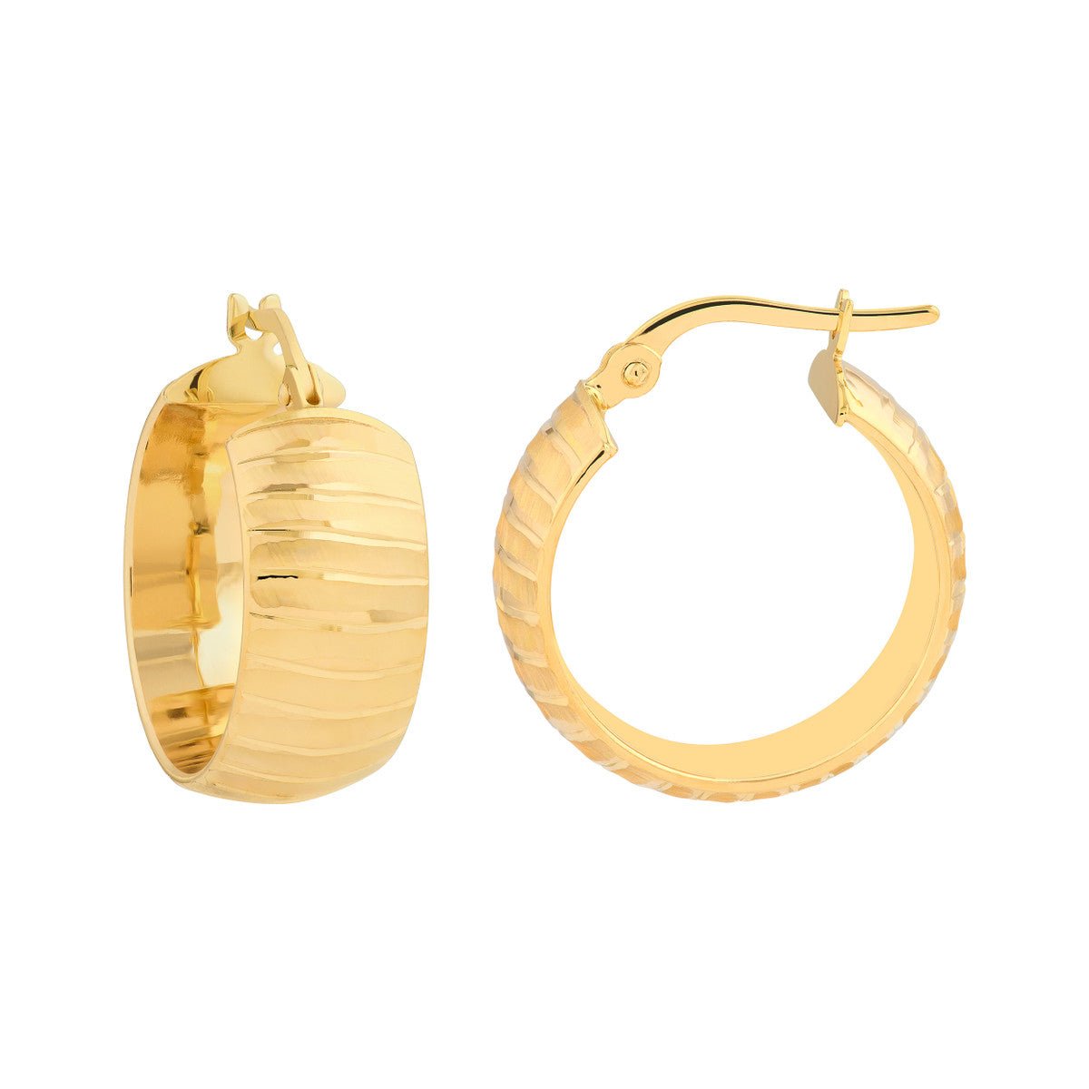 Birmingham Jewelry - 14K Yellow Gold Wide Textured Round Hoop Earrings - Birmingham Jewelry