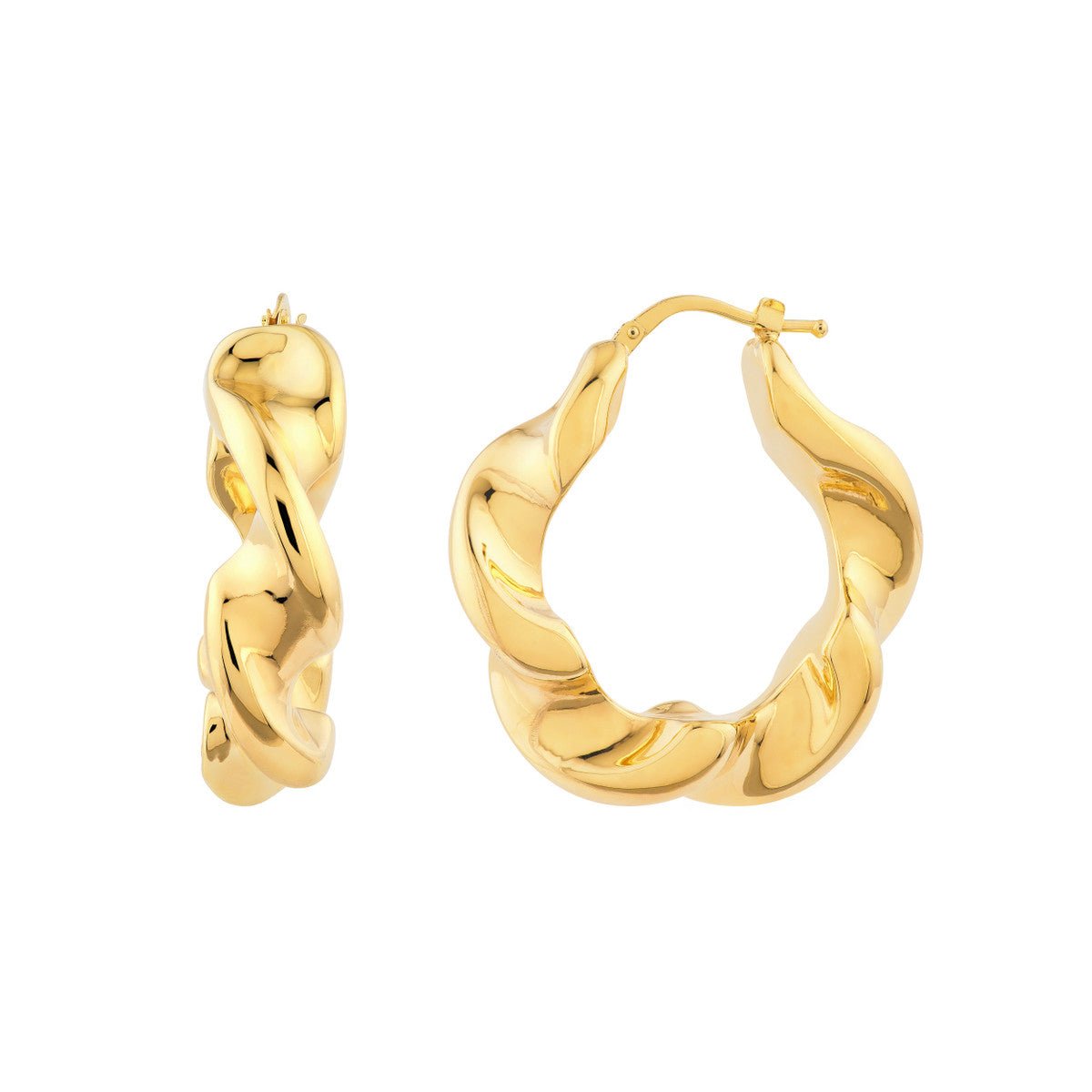 Birmingham Jewelry - 14K Yellow Gold Wide Twist Puff Hoop Earrings - Birmingham Jewelry