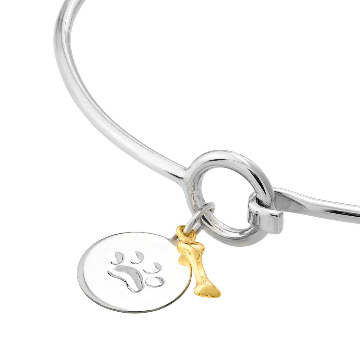 Sterling Silver Paw Bangle with Dog Bone Dangle Birmingham Jewelry Bangle Bracelet Birmingham Jewelry