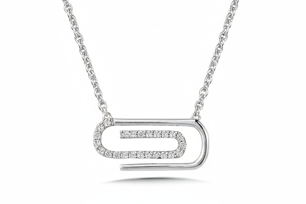 10K White Gold DIAMOND PAPERCLIP LOOPS NECKLACE Birmingham Jewelry Pendant Birmingham Jewelry