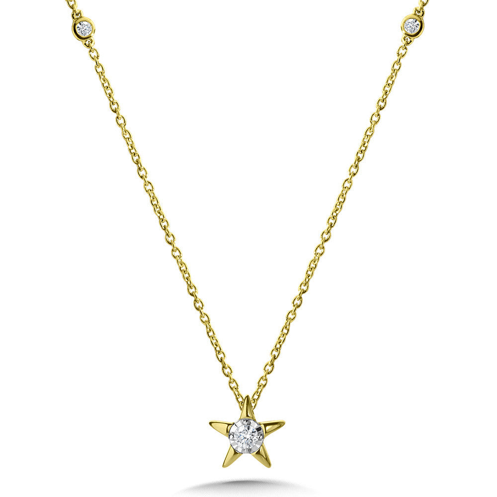 14K Yellow Gold Star-Shaped Diamond Star Necklace