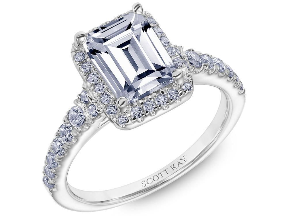 Emerald Cut Diamond Kays Halo Ring Scott Kay SK8057 Luminaire
