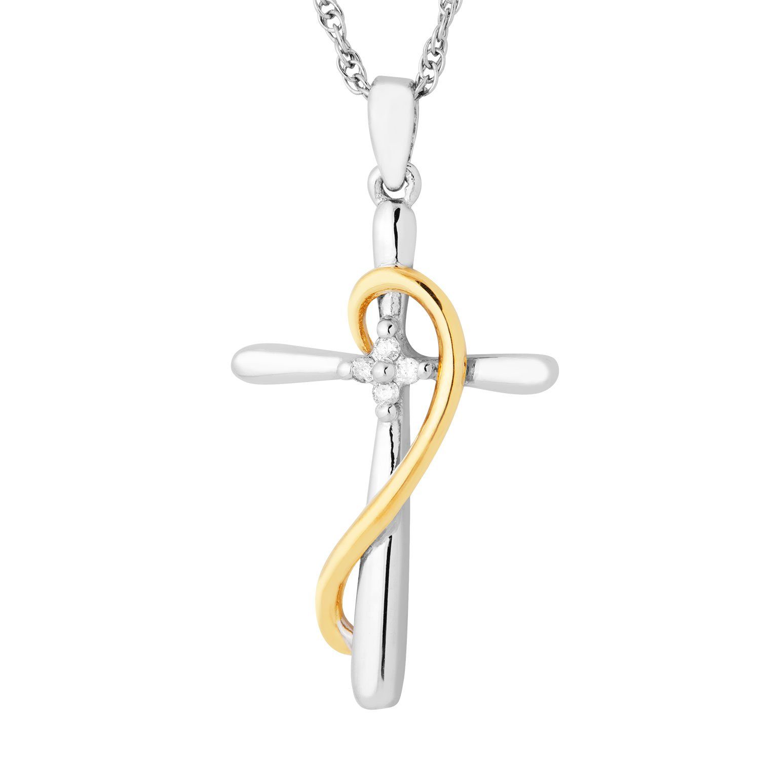 Two Tone Silver Cross - BJEESP271D Birmingham Jewelry Silver Necklace Birmingham Jewelry