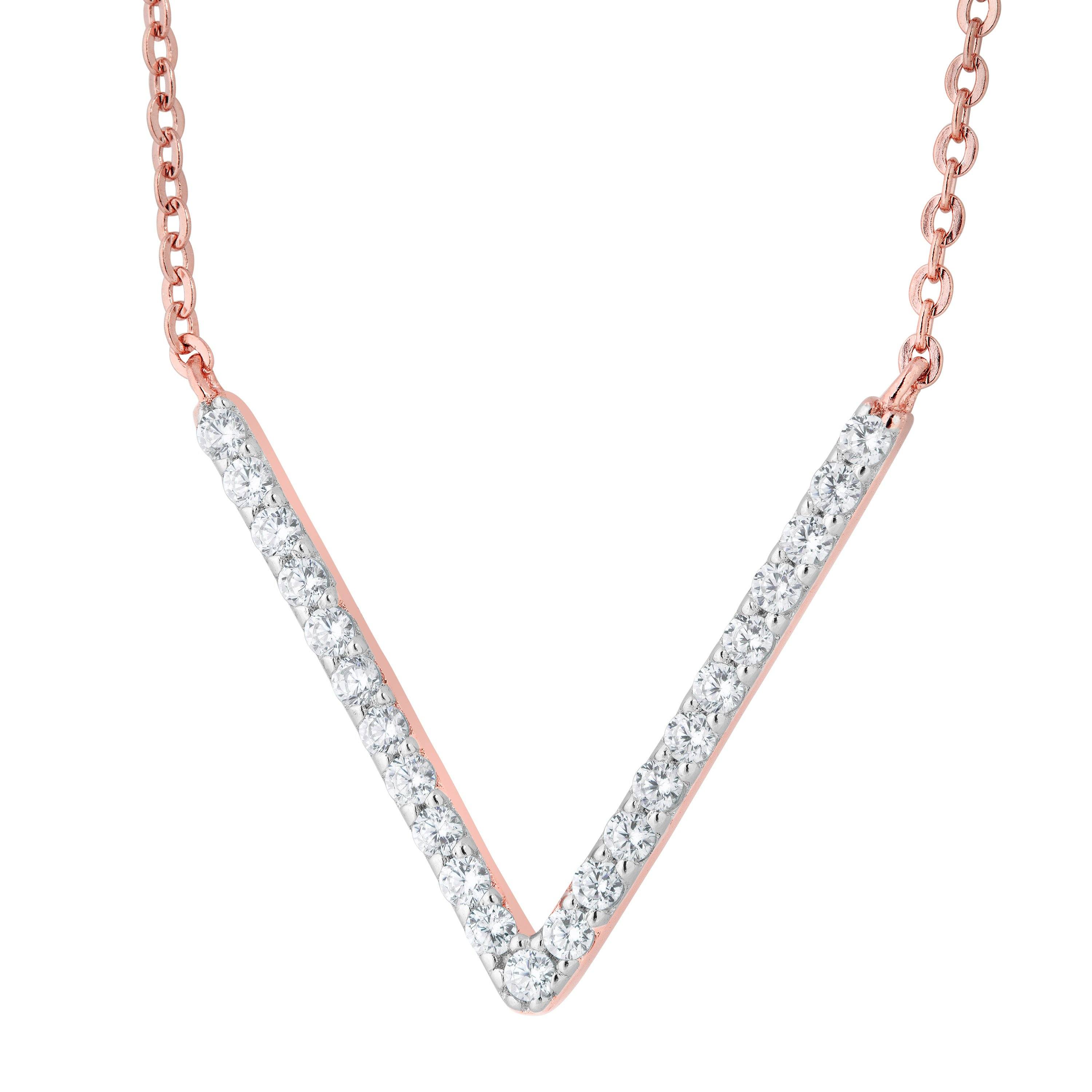 Silver V Necklace With CZ - BJSESP401RP Birmingham Jewelry Silver Necklace Birmingham Jewelry