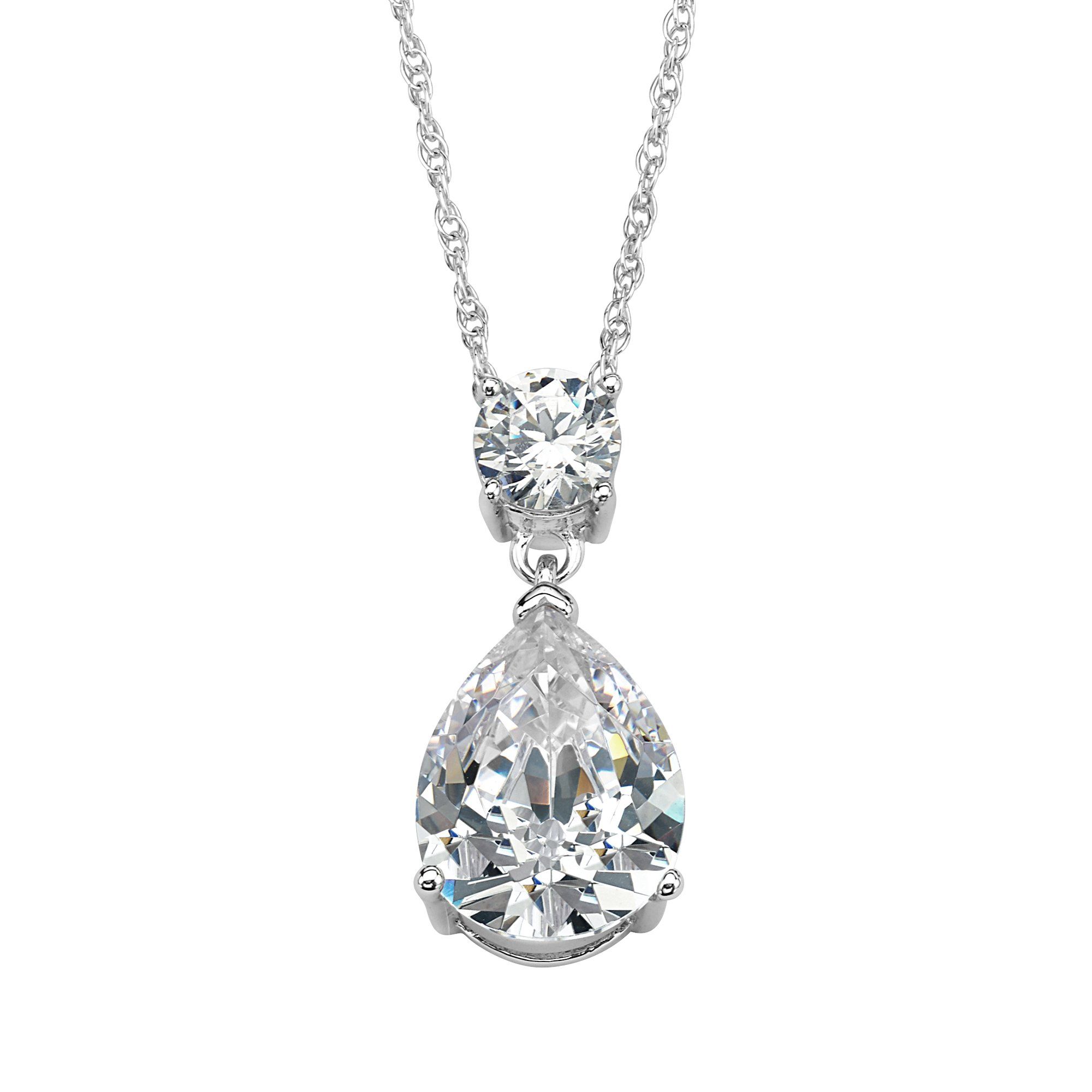 Silver Pear Shape CZ Necklace - BJSESP822 Birmingham Jewelry Silver Necklace Birmingham Jewelry