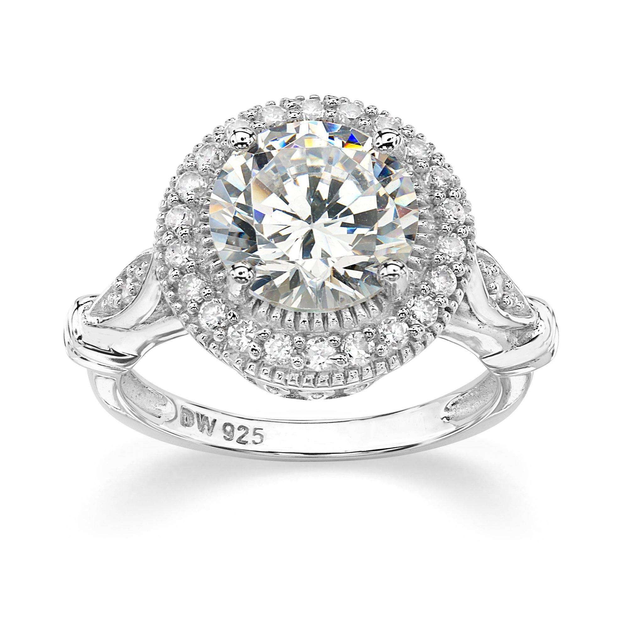 Silver Circle Halo CZ Ring - BJSESR973 Birmingham Jewelry Silver Ring Birmingham Jewelry