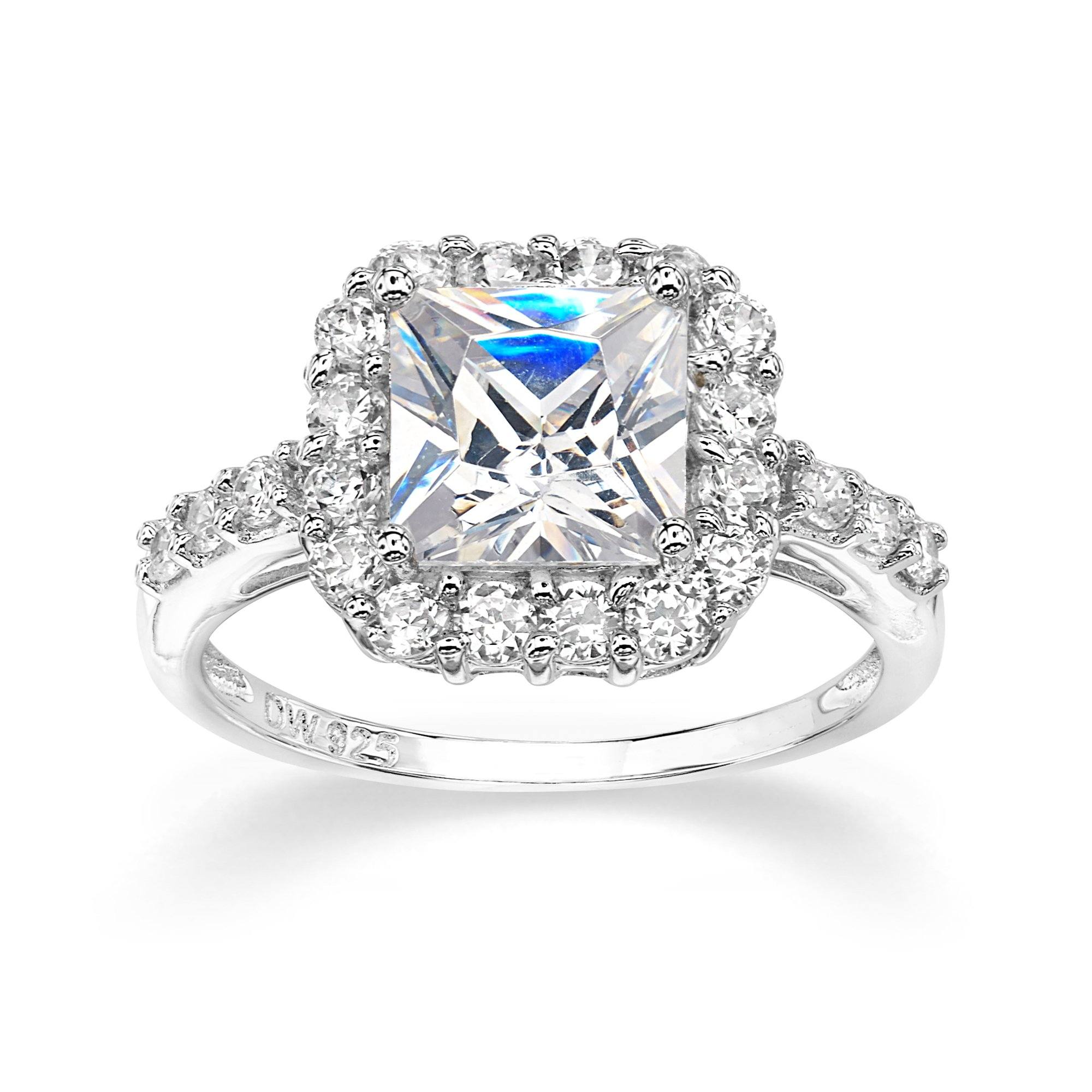 Silver Square Halo CZ Ring - BJSESR976 Birmingham Jewelry Silver Ring Birmingham Jewelry
