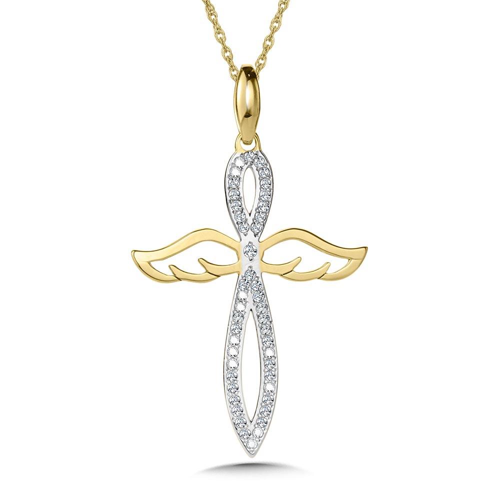 10K TWO TONE ANGELIC DIAMOND CROSS PENDANT Birmingham Jewelry Pendant Birmingham Jewelry