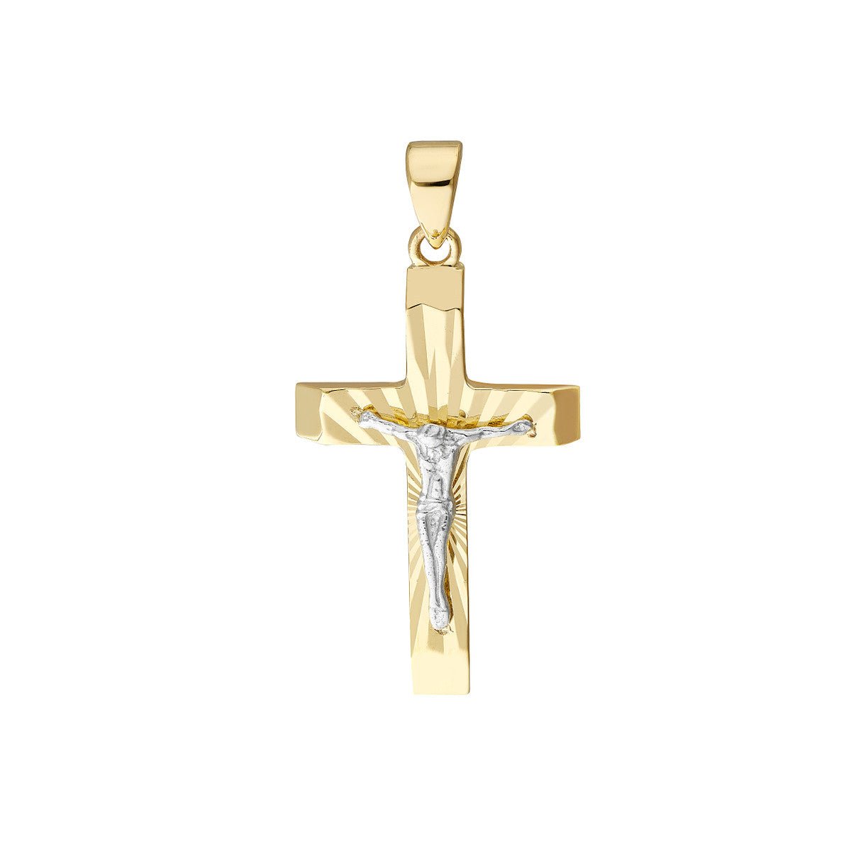 10K Two-Tone Gold 14.70mm D/C Cross with Jesus Crucifix Birmingham Jewelry Pendant Birmingham Jewelry